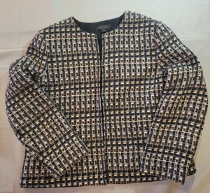 Ann Taylor Damen Größe 14 Schwarz/Weiß/Beige Tweed Blazer Jacke Karriere Haken Ösen - Bild 1 von 9