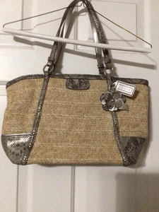 COACH ALEXANDRA Python STRAW TOTE BAG B1320 F21959 Purse - Picture 1 of 11