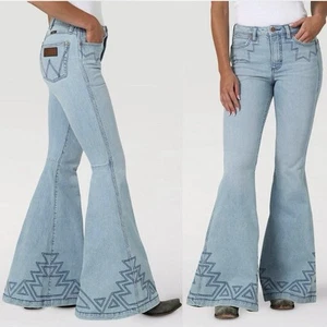 Insane Embroidered Wrangler 32x36 Greta Retro Trumpet Flare Jeans Western Boho - Bild 1 von 10