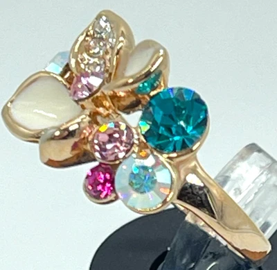 Collar, Pendientes, Anillo 18K RGP Flor Esmalte Blanco con Inserto de Cristal Multicolor Foto 1 de 4