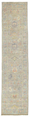 Handspun Wool Oushak Oriental Runner Rug Pakistan Floral Hallway Carpet 3X10 ft - Image 1 of 4