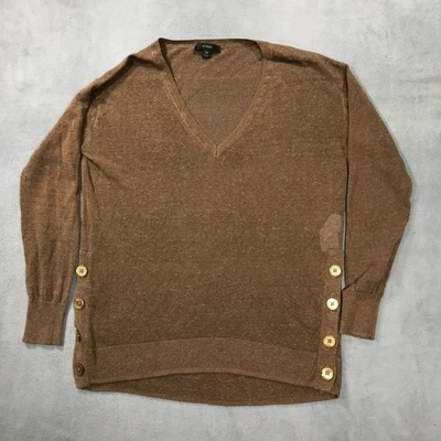 Suéter para mujer J Crew mezcla de lino XS marrón cuello en V semi transparente capas de otoño Foto 1 de 4