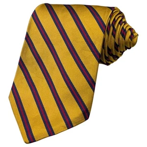 Brooks Brothers Tie 57.5" Yellow Navy Striped Silk Woven England Classic Necktie - Picture 1 of 7