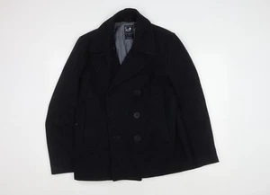 Gap Men's Black Pea Coat S Regular Winter Wool - Picture 1 of 12