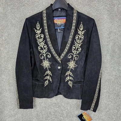 VTG Cripple Creek Jacket Black Suede Rhinestone Western Cowboy Womens M Boho - Image 1 of 4