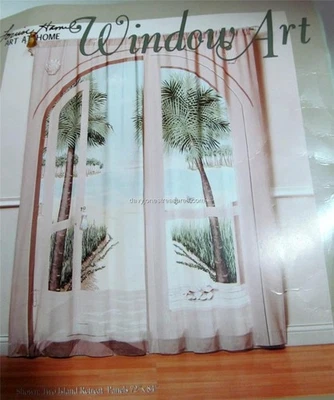 Mural Arte Ventana 2 Paneles 66 x 84 RETIRO ISLA Palmeras Paredes y Puertas Francesas NUEVO Foto 1 de 4