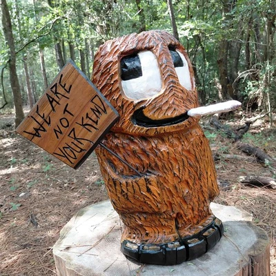 Chainsaw Carving Gossamer Monster We Are Not Your Kind Sign Smoking 19" Tall - Image 1 of 4