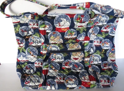 Vera Bradley Tote Bag Snow Globes Christmas Large Quilted Cotton Zip Close 19" W - Image 1 of 4