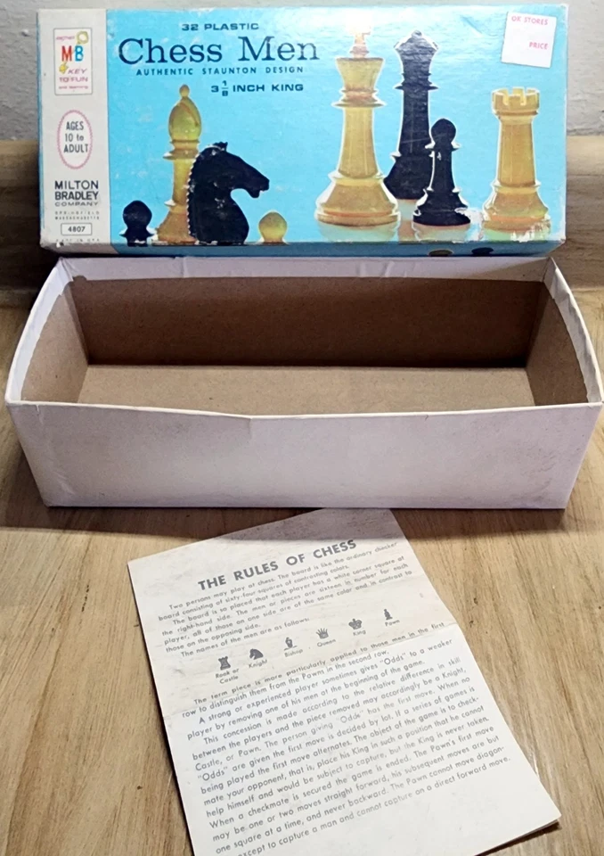 EMPTY BOX & Instruction Manual Replacement Milton Bradley MB Chess 4807 1969 - Image 1 of 4
