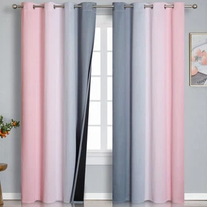 Pink and Grey Blackout Curtains 84 inch LengthOmbre Full Room Darkening - Picture 1 of 9