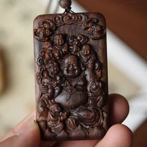 Vietnam Agarholz geschnitzt Anhänger Halskette Naturholz Amulett für Männer Frauen - Bild 1 von 10