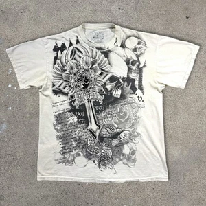 Men's Affliction Type T Shirt Cross Wings Skull Graphic Cyber Grunge Goth XL - Picture 1 of 7