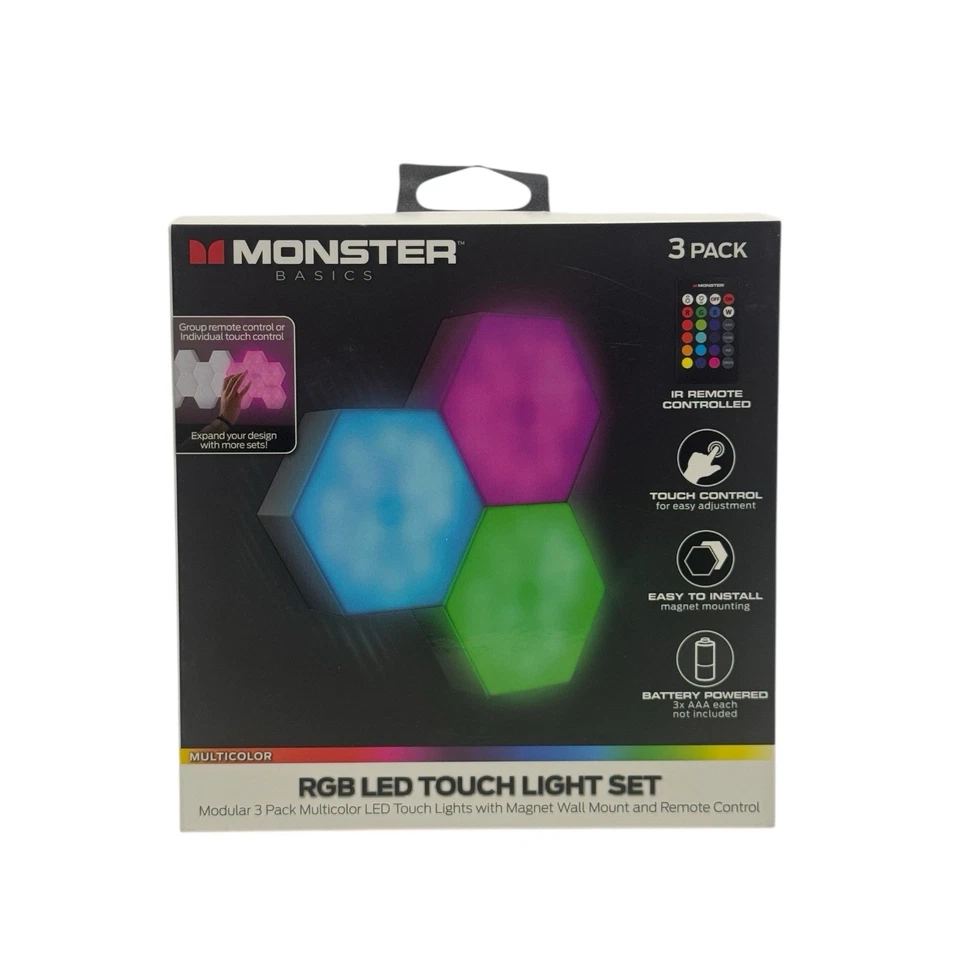 Monster - Multi-Color LED Touch Light Modular - 3 Pack w/Wall Mount & Remote - Image 1 of 3
