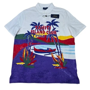Polo Ralph Lauren Herren weiß Tahiti Grafik Poloshirt Island klassische Passform neu mit Etikett - Bild 1 von 6