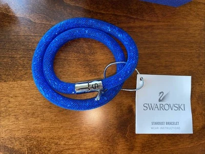 Pulseira Swarovski Stardust cristais azuis envoltório duplo 38cm 14,96” nova na caixa - Imagem 1 de 4
