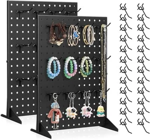 Ssumght Peg Board Display Stand with 12 Hooks, White Jewelry Racks (Black 2PCS) - Picture 1 of 6