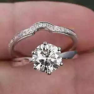 Anello di Fidanzamento Set Sposa Moissanite Oro Bianco Massiccio 14K 2 CT Taglio Tondo VVS1 - Foto 1 di 5