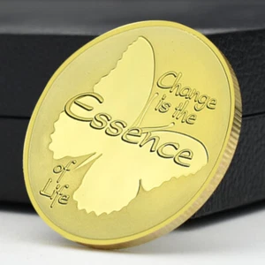 Change Is The Essence of Life Golden Medal Butterfly Lucky Challenge Coin Crafts - Picture 1 of 12