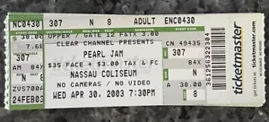 PEARL JAM FULL UNUSED TICKET 04/30/03 NASSAU COLISEUM NEW YORK - Imagen 1 de 1