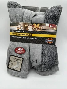 NEW 6 PAIR PACK GENUINE MENS DICKIES DRI TECH PERFORMANCE WORK CREW GREY 6-12 - Picture 1 of 5
