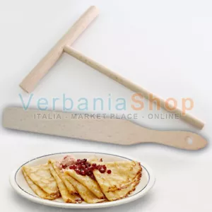 KIT SPATOLA RULLO STENDI CREPES CRESPELLA 16 x 20 cm + PALETTA GIRA CREPES LEGNO - Picture 1 of 1