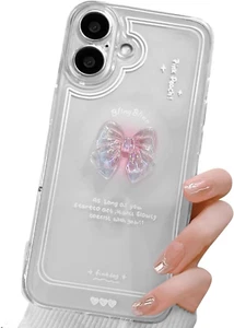 BNREOZA 1 Pezzo Carino 3D Rosa Bow Case, Trasparente Estetico Carino Design Phon - Foto 1 di 12