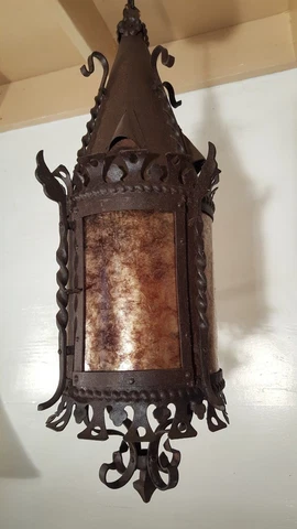 Antique Gothic / Spanish Revival hand forged French Lantern with Mica shade Cover