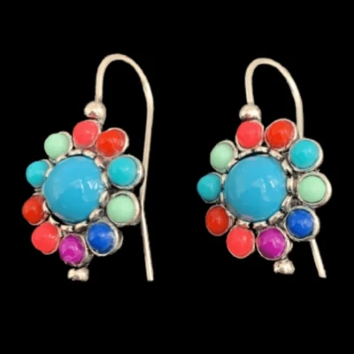 Pendientes Boho Flower Power Multicolor | Turquesa Rosa Rojo Flor Gota NUEVO Foto 1 de 4