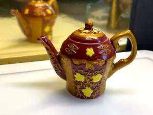 Vintage Miniature Hand Painted Resin Teapot Brown Yellow Colours - Picture 1 of 10