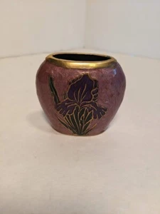 Enamel Cloisonne Brass Iris Flat Bud Vase 4" Tall - Picture 1 of 6