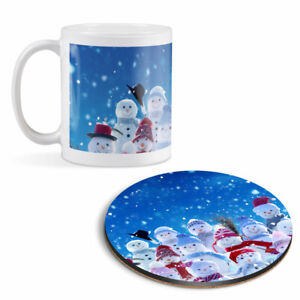 Mug & Round Coaster Set - Christmas Snowman Snow #3975