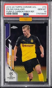 2019 Topps Chrome UCL #74 Erling Haaland Purple Carbon Fiber Refractor PSA 10 - Imagen 1 de 2