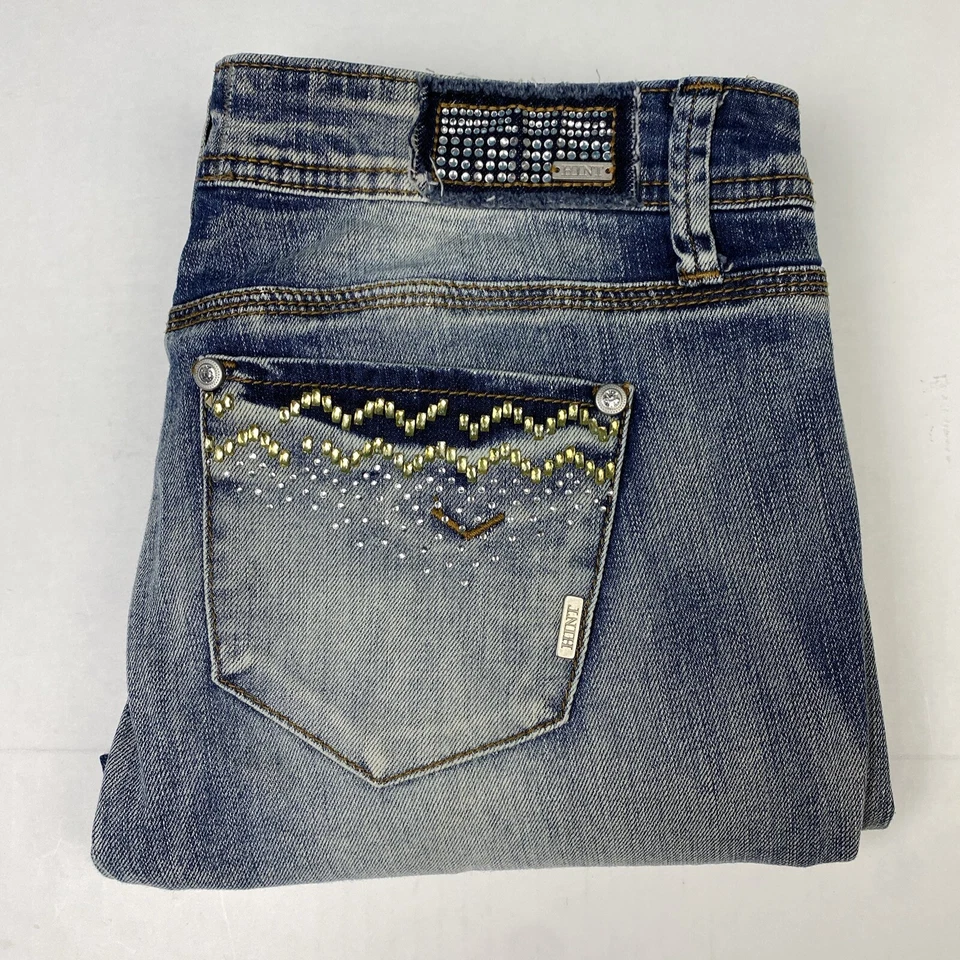 Hint Women’s Size 29 Jeans Rhinestones Blue Denim Skinny Distressed Stretch - Image 1 of 4