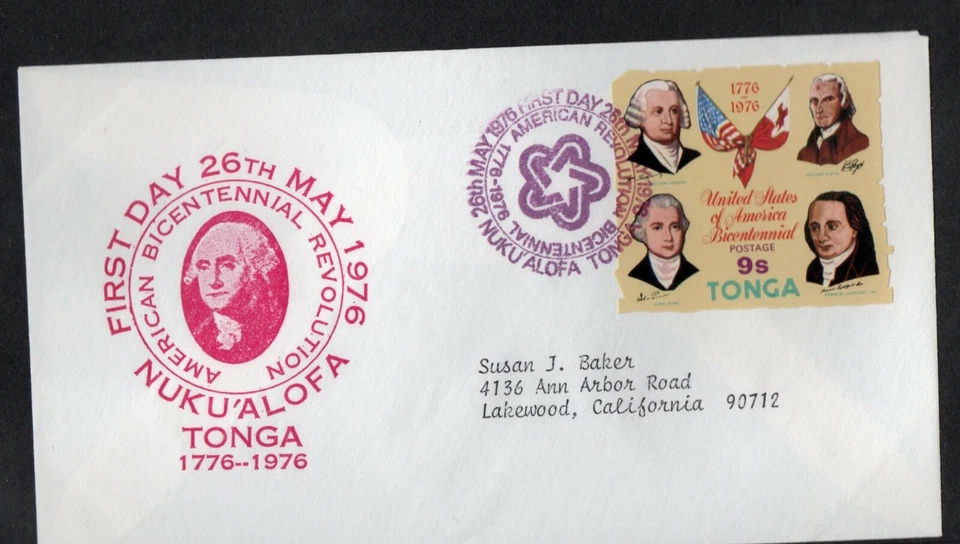 TONGA 1976 FDC AMERICAN BICENTENNIAL WILLIAM HOOPER, WILLIAM FLOYD, JOHN PENN - Image 1 of 1