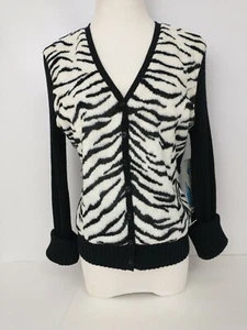 nine west cardigan sweater animal print faux fur juniors size large - Picture 1 of 6
