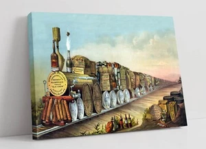 VNTAGE EXPRESS TRAIN CARRYING ALCOHOL -DEEP FRAMED CANVAS WALL ART PRINT - Picture 1 of 2
