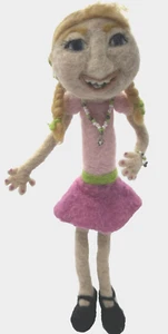 Needle Felted Girl Reddish Blond Hair Pink Outfit Jewelry Smiling 15" Figure - Picture 1 of 18