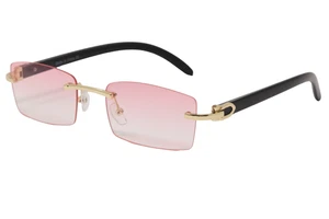 Goldrahmen Herren Damen Randlos Holzmaserung Rahmenlos Rosa Tönung Sonnenbrille - Bild 1 von 6