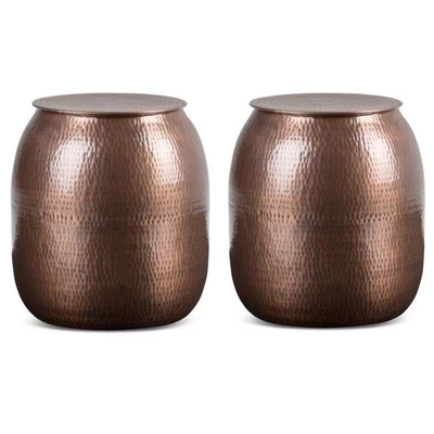 Home Square 2-Piece 19 " Metal Storage Accent Side Table Set in Antique Copper - Image 1 of 4
