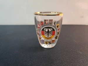 Vintage German Shot Glass, German Coat Of Arms, Gold Plated Rim. - Picture 1 of 5