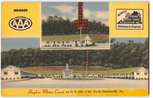 Roadside HUGHES MOTOR COURT Martinsville, Virginia 1940s Linen Vintage Postcard - Picture 1 of 2