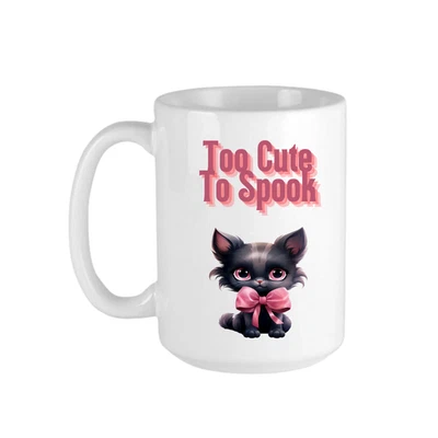 Linda Taza Gato Negra 11oz Arco Rosa Halloween Gatito Demasiado Linda Para Espeluzar Regalo Foto 1 de 4
