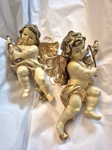 Juego de 2 adornos de árbol de Navidad músicos querubín ángel de colección adornos dorados - Imagen 1 de 6