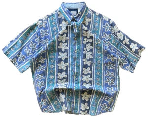 Vintage 90s Bugle Boy Button Shirt XL AOP Surf Skate Geometric Nautical Blue Men - Picture 1 of 5