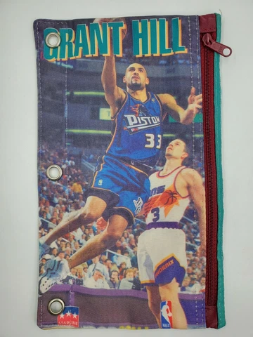 Vintage 90s 98 Detroit Piston Grant Hill Starline Pencil Pouch Pen Zip Bag 9.5" Cover