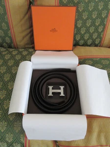 Nuevo Cinturón Cintura Cinturón Hermes 95cm 32mm Marrón Oscuro Azul Talla 48EU 34 EE. UU. - Imagen 1 de 14
