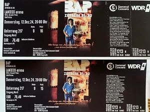 2 Karten: BAP Zeitreise 81/82, Köln, 12.12.2024, Top Plätze: Unterrang 217 - Bild 1 von 1