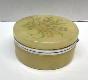 Handgeschnitzte bemalte Alabaster Vintage Italien Puder Schmuckschatulle - Bild 1 von 9