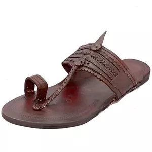 Mens Kolhapuri leather jutti mojari ethnic flat flip-flop US size 8-12 Maharaja - Picture 1 of 6