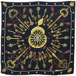 HERMES 100% Seda Carre 90 Bufanda LES CLES Llaves Negro - Imagen 1 de 15